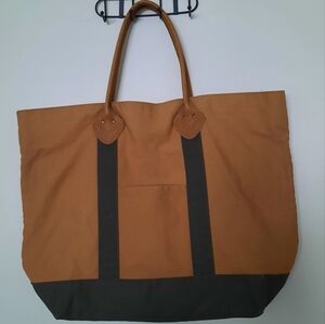 Genuine LL BEAN  Boat & Tote Bag Full Grain Leather Handles vintage Khaki/Green